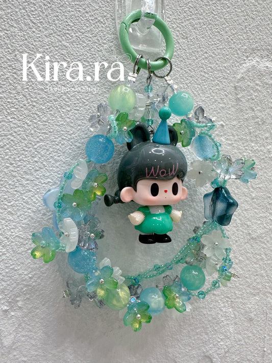 Mint Blossom TUTUBear Beaded Keychain | Handmade Phone Strap & Bag Charm | Kira.ra