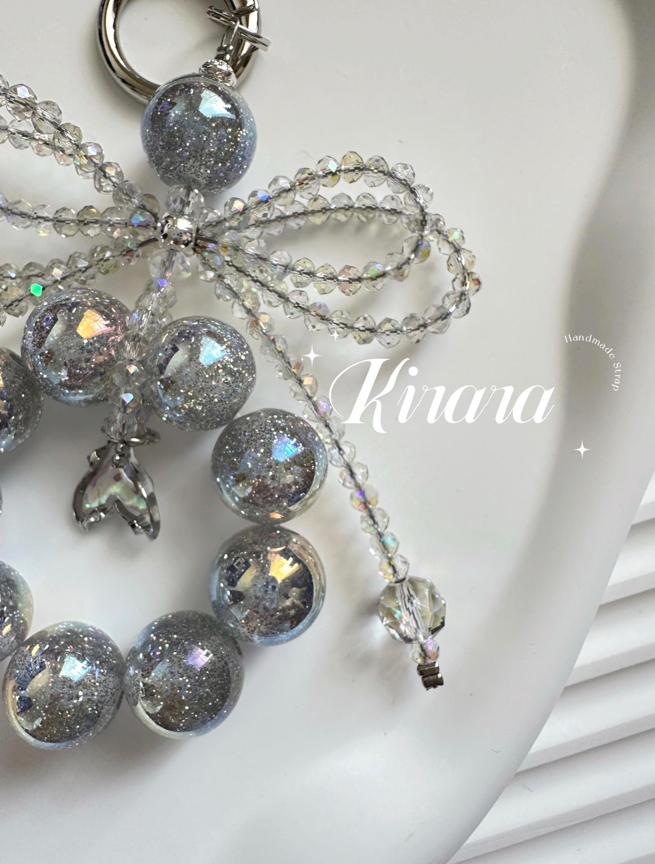 Silver Sparkle Bow Keychain | Handmade Crystal Charm | Kira.ra
