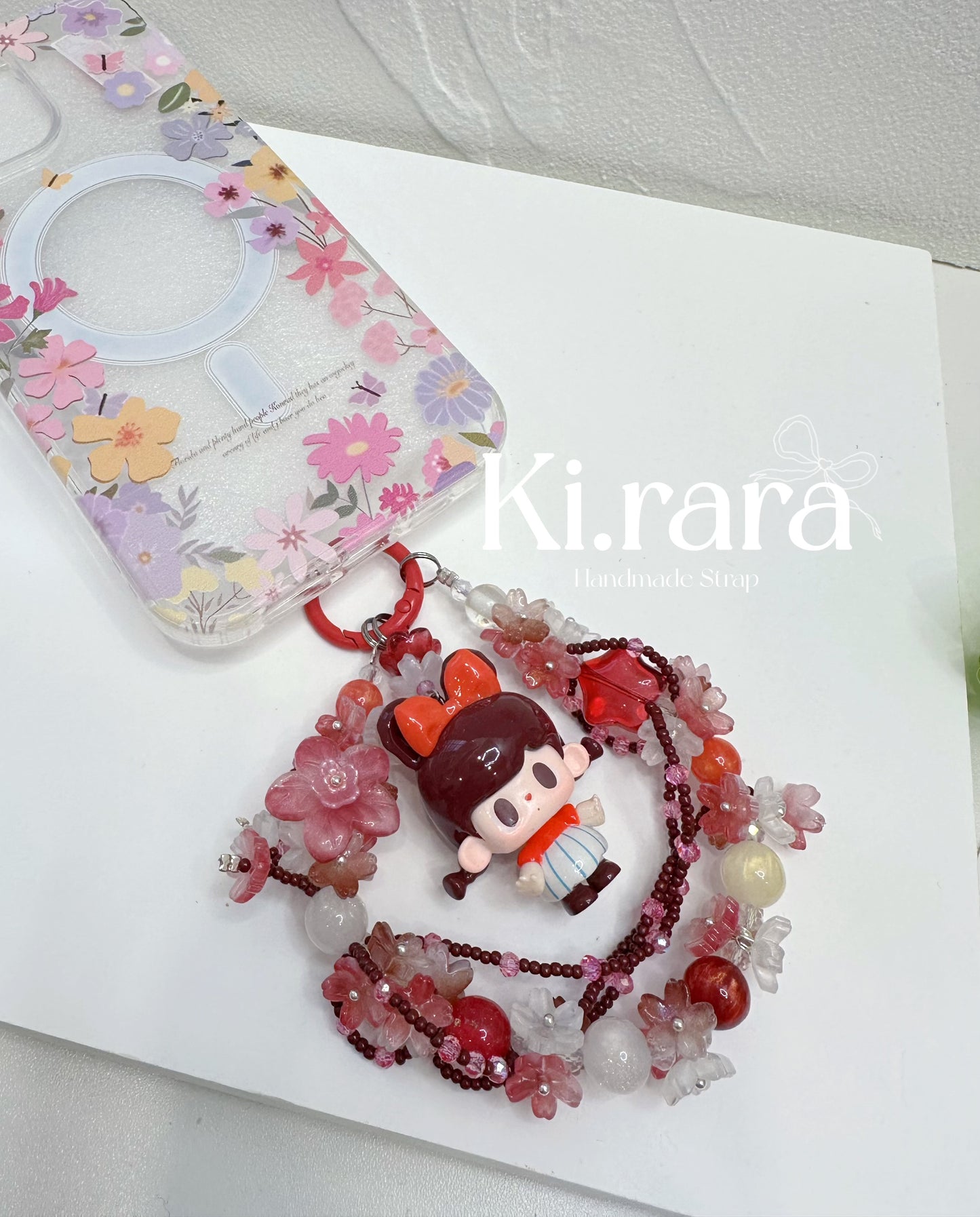 TUTUBear Floral Beaded Keychain | Handmade Phone Strap & Bag Charm | Kira.ra