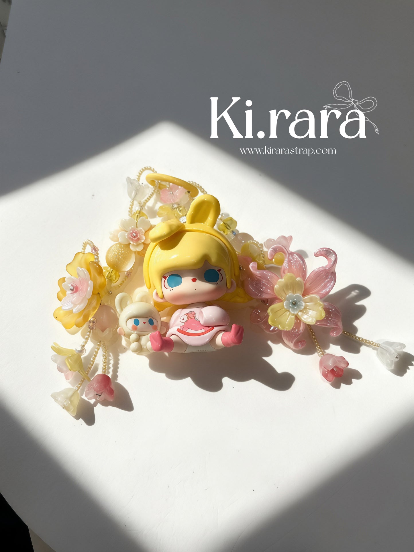Tutubear Floral Wreath Bag Charm | Bunny Doll Keychain with Pink & Yellow Flowers | Kawaii Handmade Purse Charm