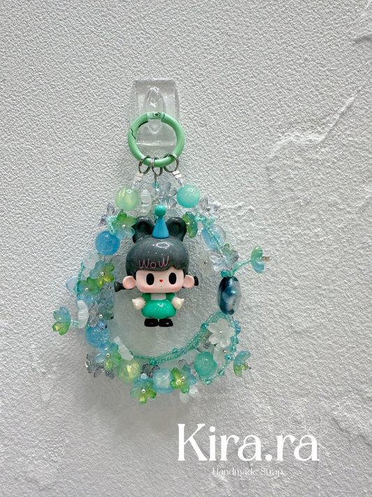 Mint Blossom TUTUBear Beaded Keychain | Handmade Phone Strap & Bag Charm | Kira.ra