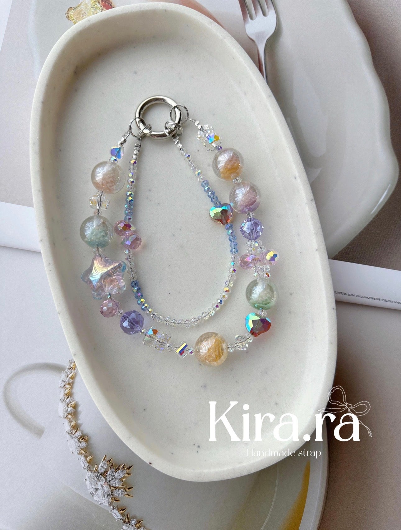 Christmas tree Pastel Crystal beads ｜Handmade Phone Strap｜Kira.ra