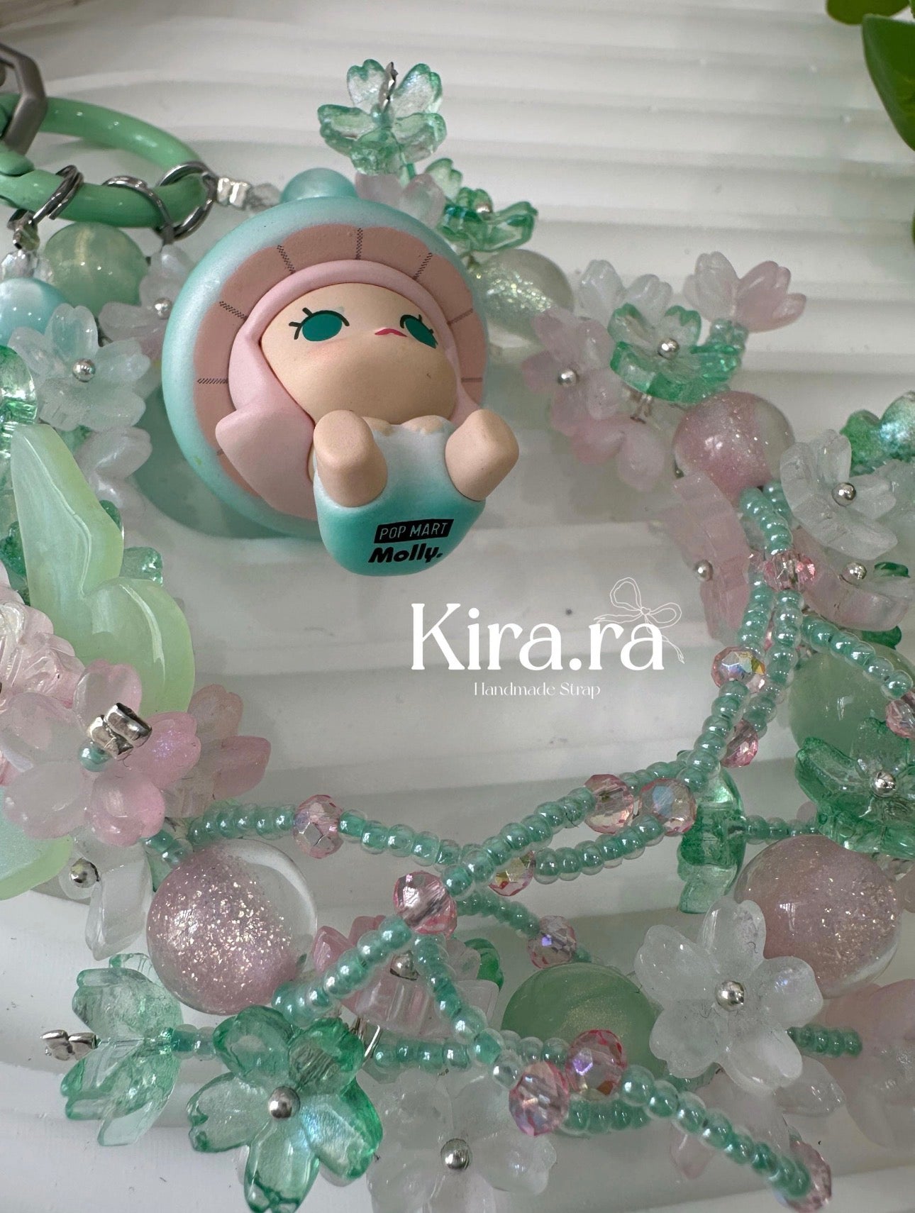 Handmade Mermaid Tail Phone Charm: Pastel Pearl Mo*ly Beaded Strap