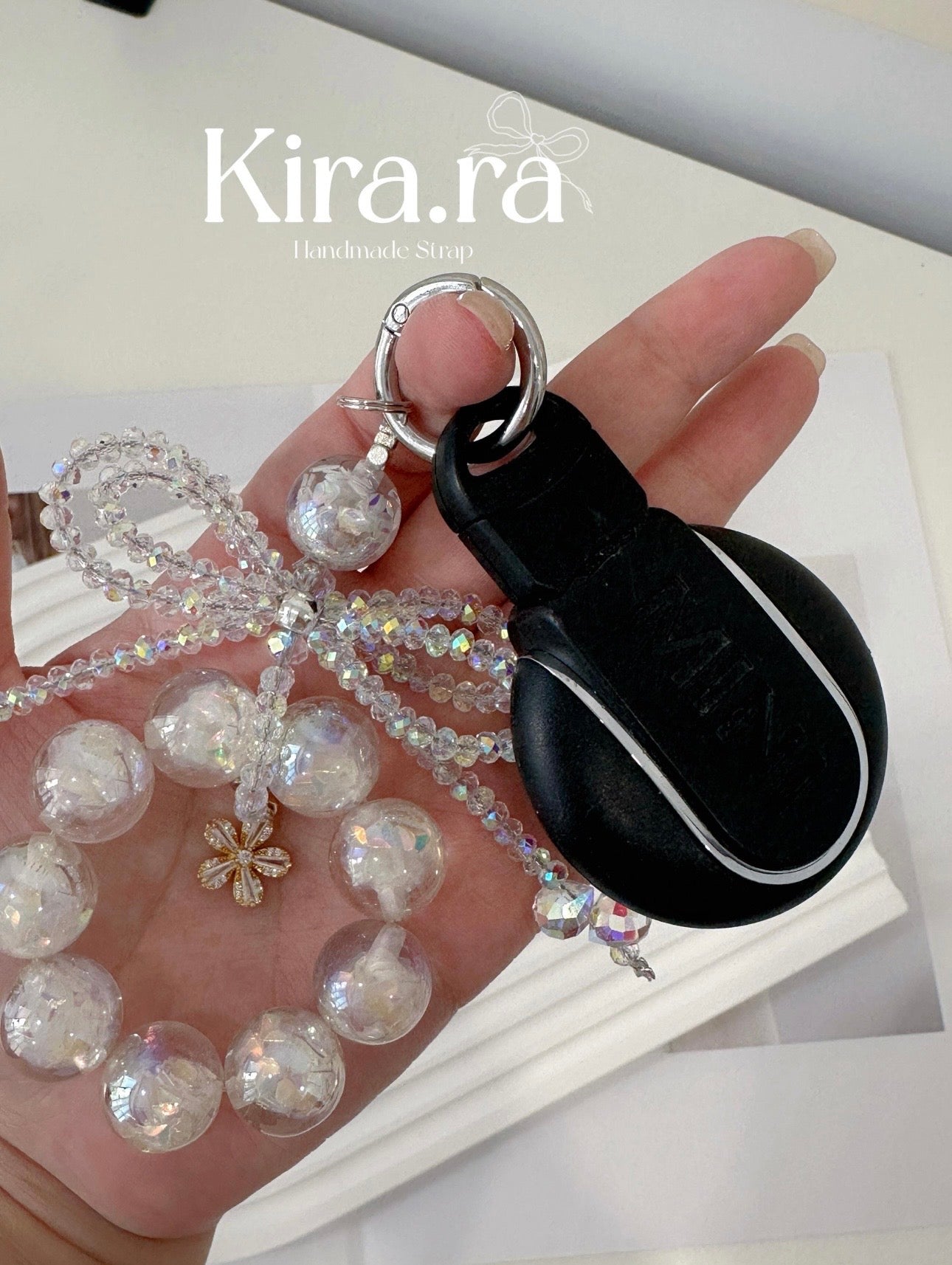 Handmade Beaded Phone Charm: Bow Cellphone Strap, Short Chain
