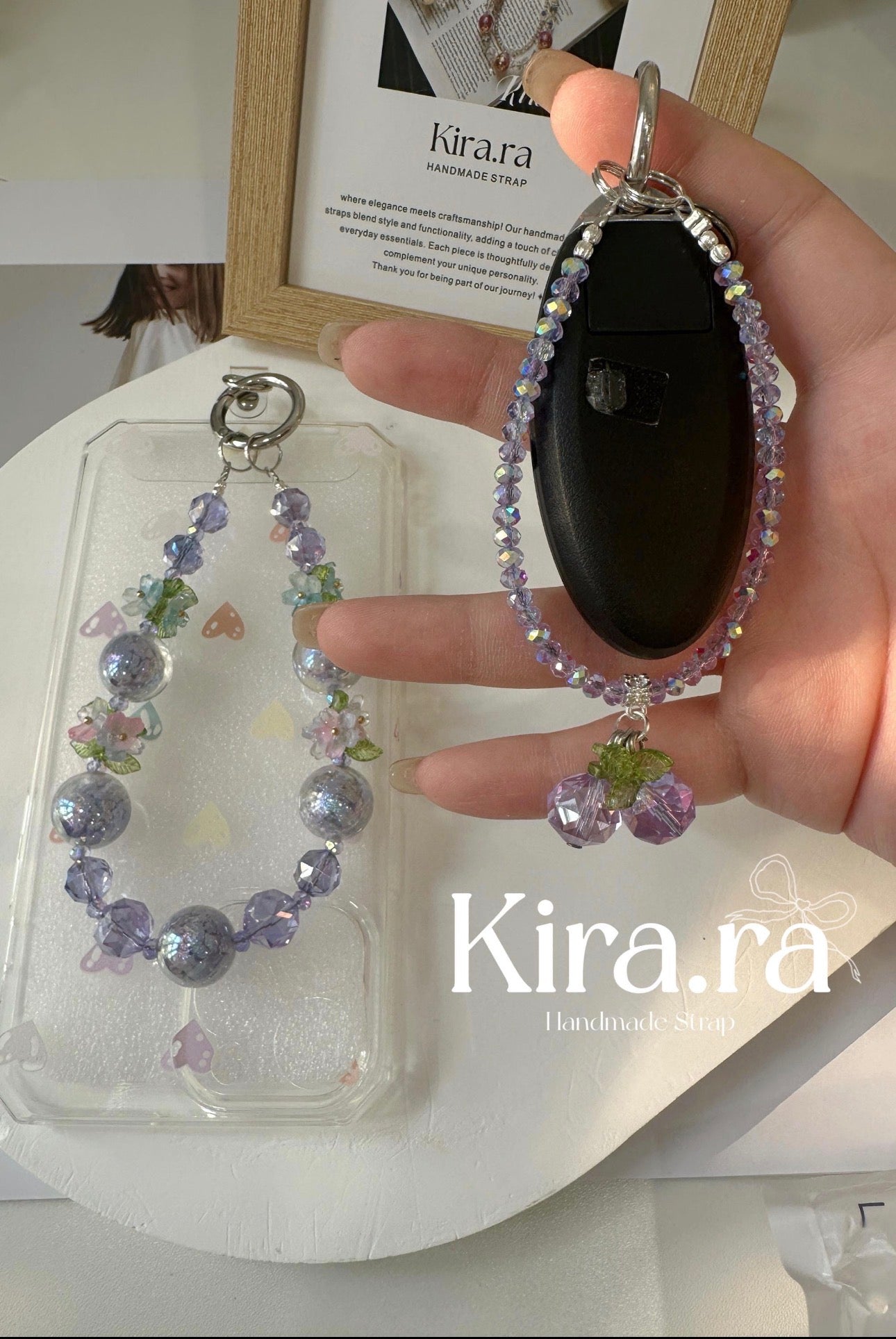Blue Beaded Phone Charm｜Handmade Crystal Cellphone Strap｜Kira.ra