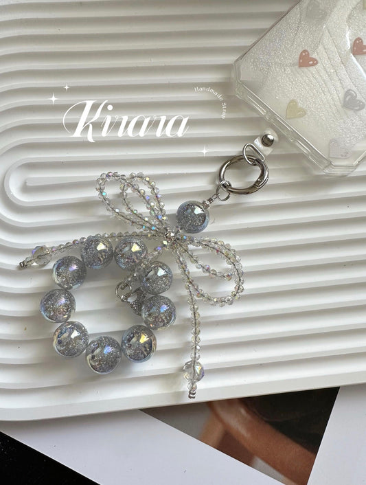 Silver Sparkle Bow Keychain | Handmade Crystal Charm | Kira.ra