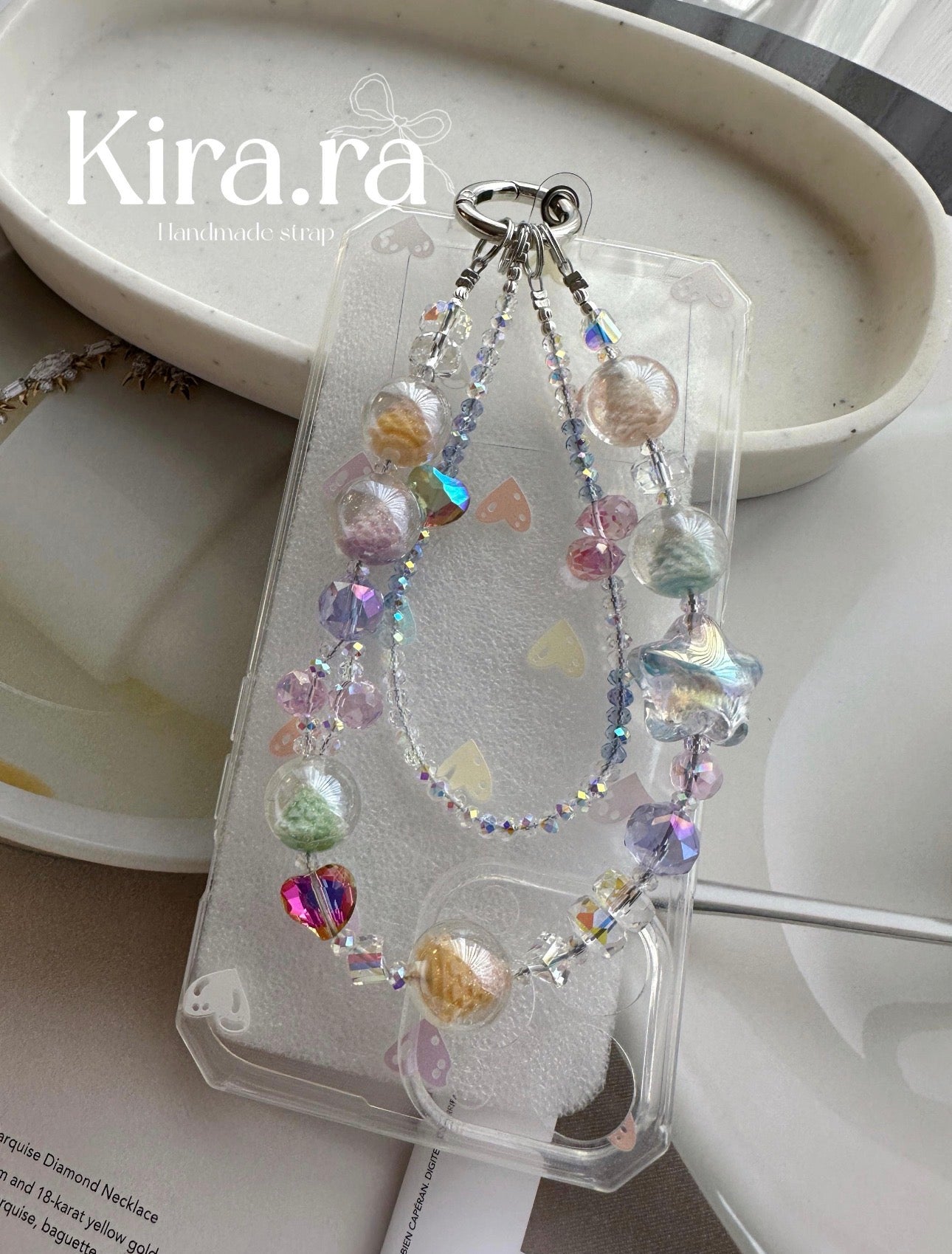 Christmas tree Pastel Crystal beads ｜Handmade Phone Strap｜Kira.ra