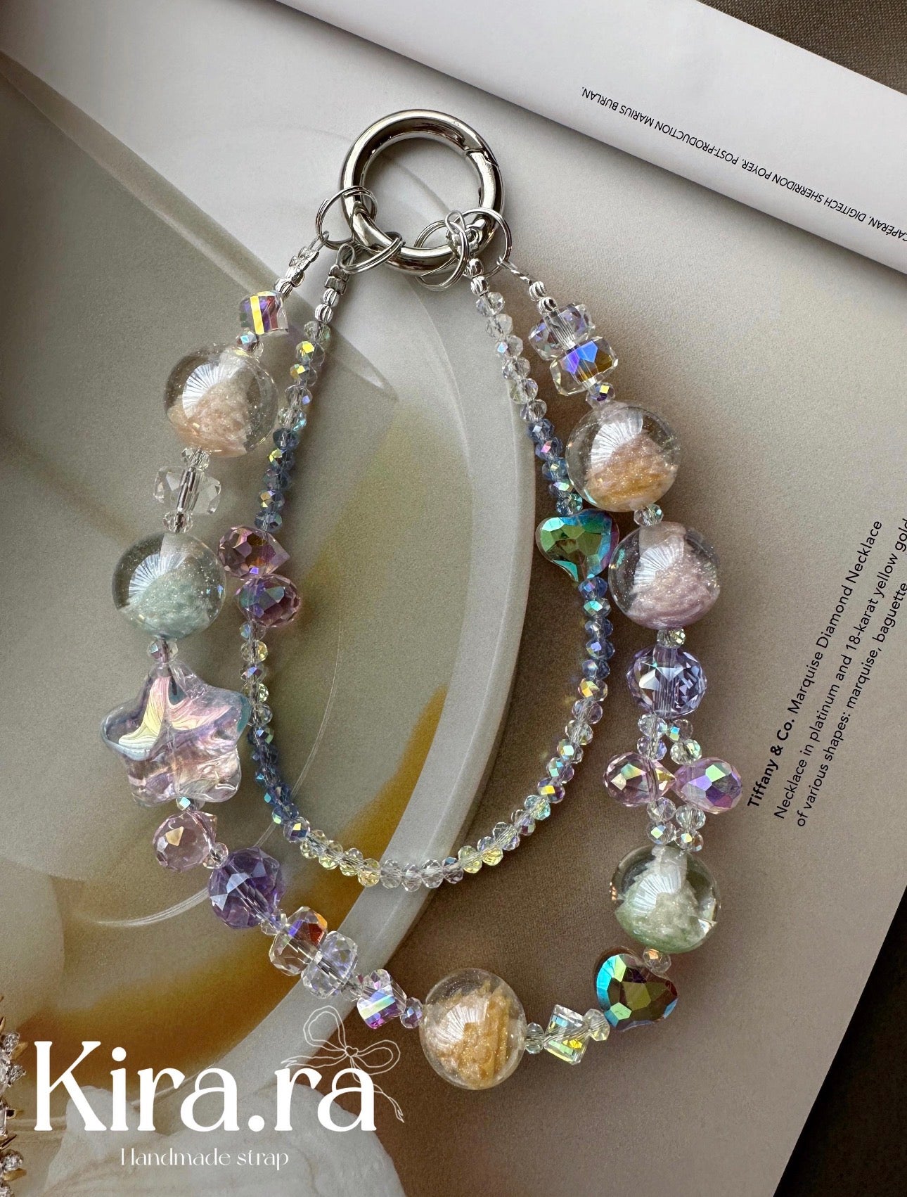 Christmas tree Pastel Crystal beads ｜Handmade Phone Strap｜Kira.ra