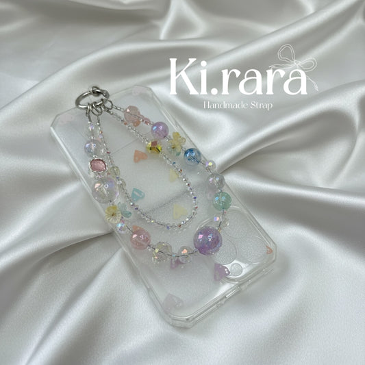 Iridescent Pastel Beaded Phone Strap | Cute Crystal Wristlet Charm | Kira.ra