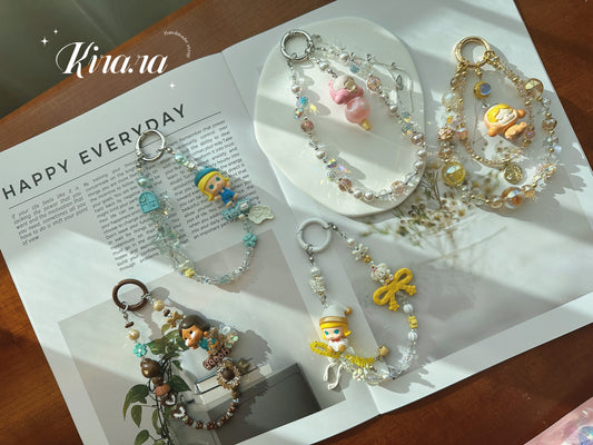 Pop Bean figure Beaded Phone Strap | Kira.ra Handmade Character Charm