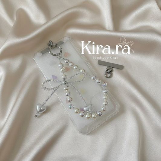 Pearl Bow Phone Strap | Handmade Beaded Charm | Kira.ra