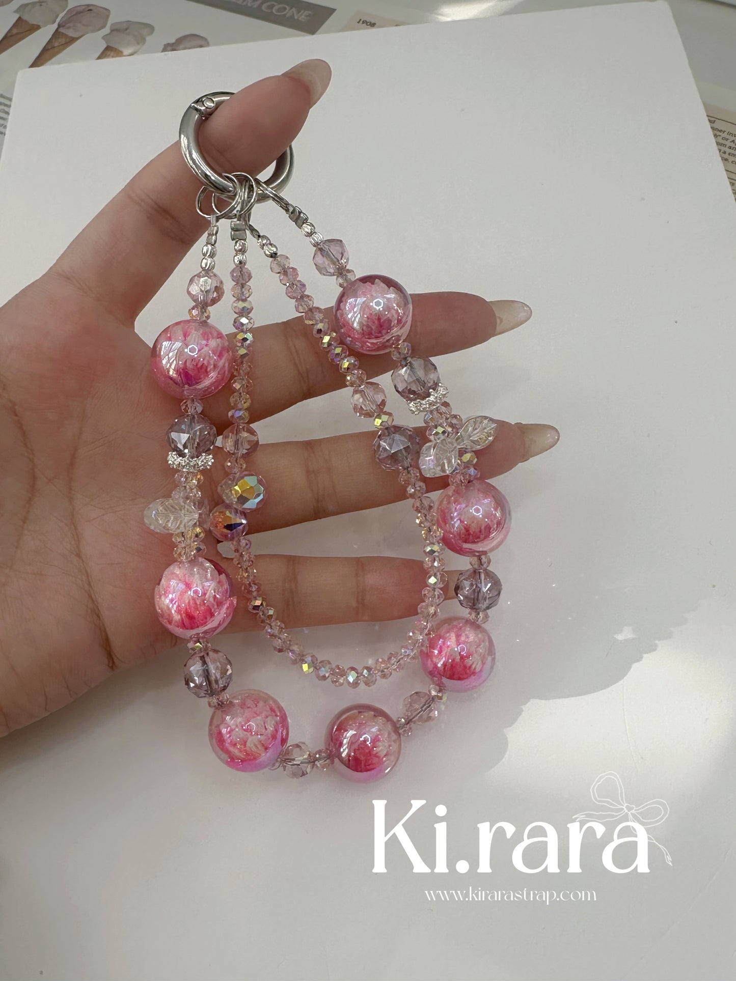 Pink Bloom Crystal Charm Strap