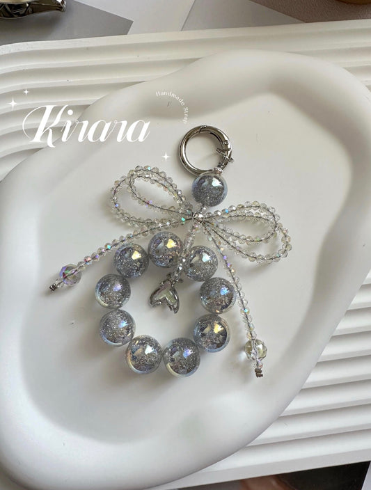 Silver Sparkle Bow Keychain | Handmade Crystal Charm | Kira.ra