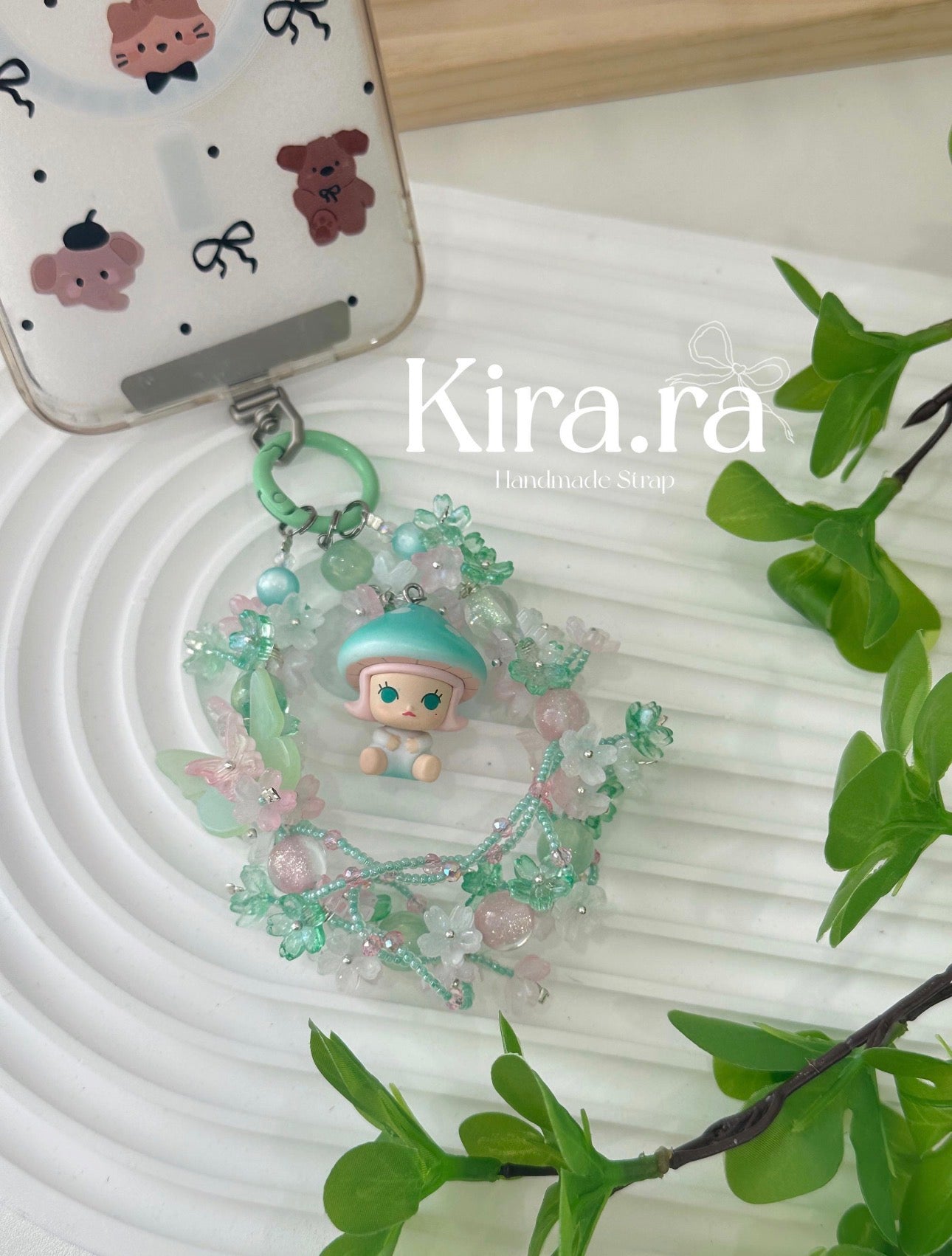 Handmade Mermaid Tail Phone Charm: Pastel Pearl Mo*ly Beaded Strap