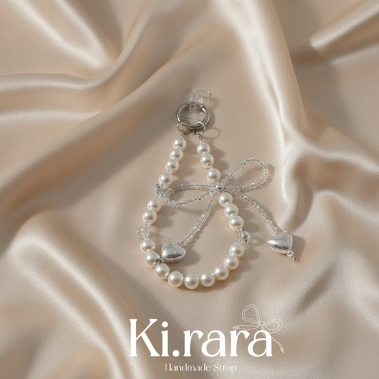 Pearl Bow Phone Strap | Handmade Beaded Charm | Kira.ra