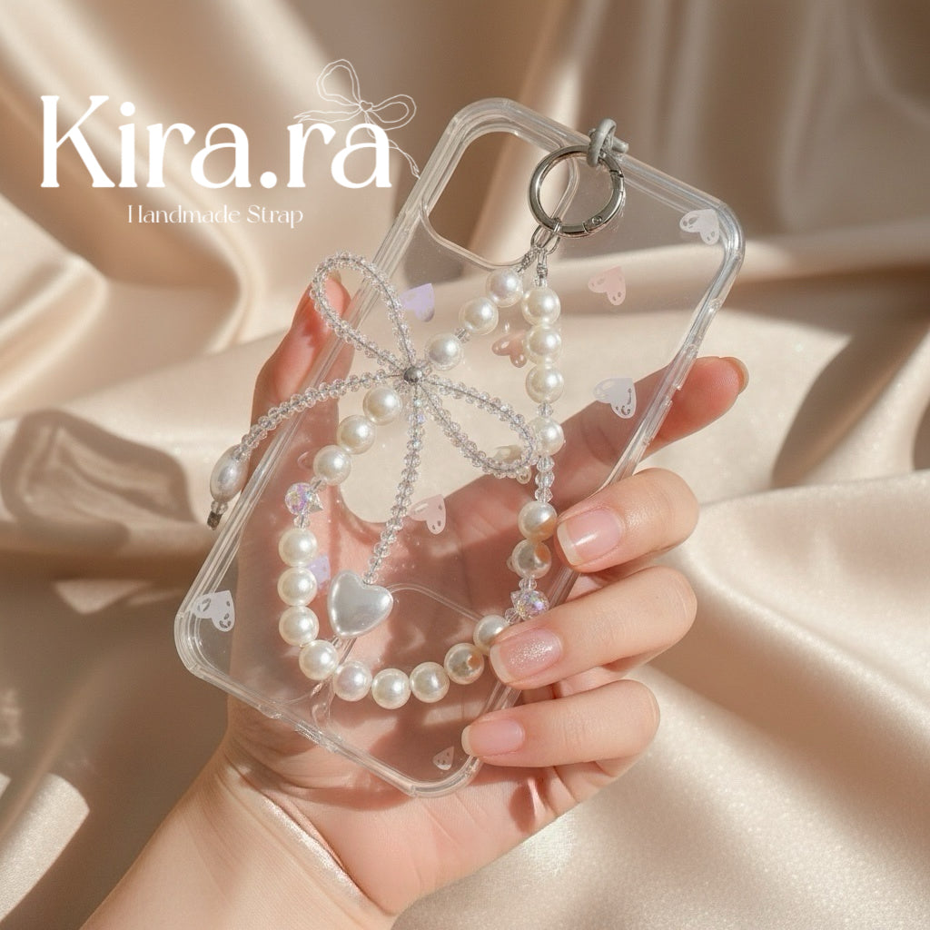 Pearl Bow Phone Strap | Handmade Beaded Charm | Kira.ra