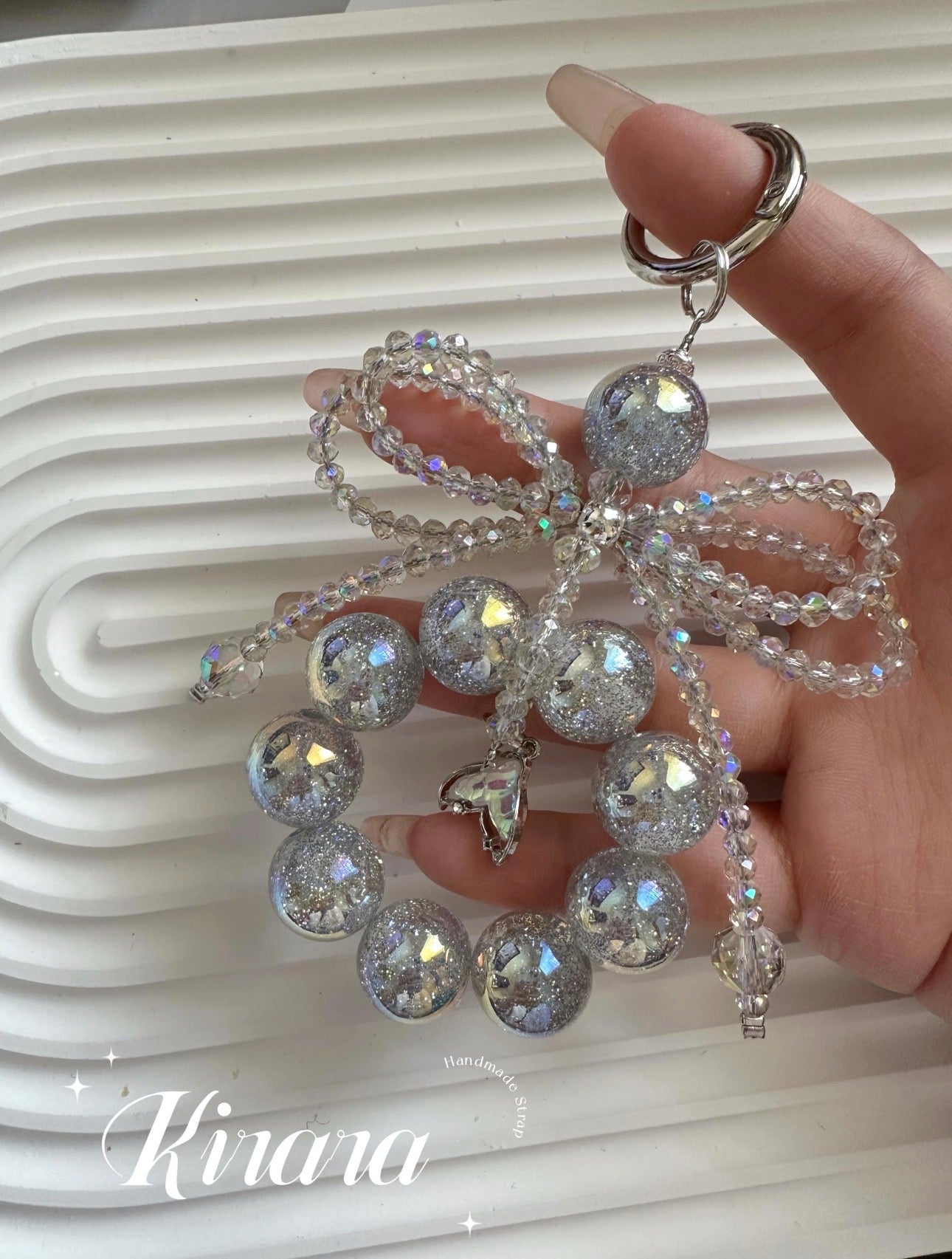 Silver Sparkle Bow Keychain | Handmade Crystal Charm | Kira.ra