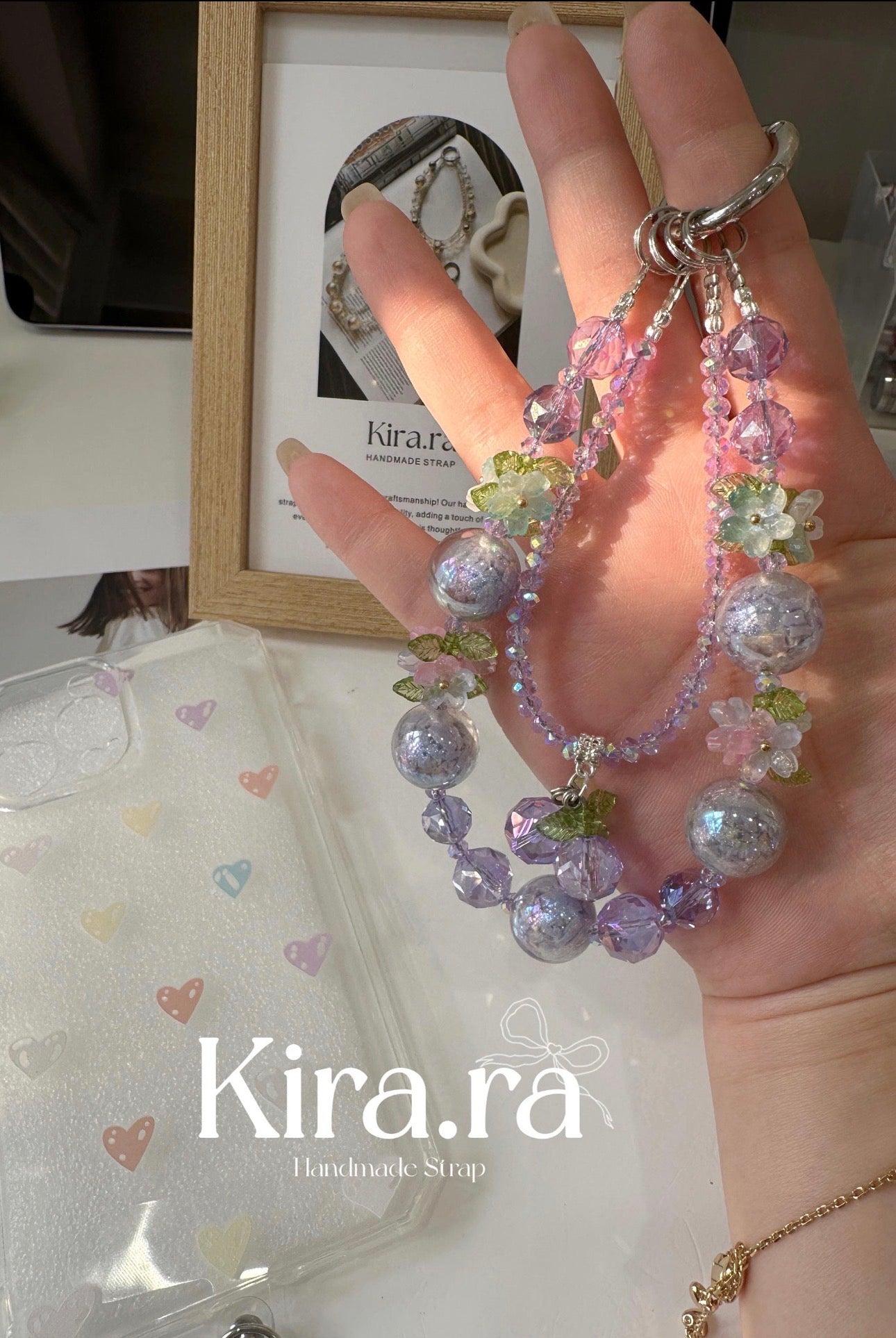 Blue Beaded Phone Charm｜Handmade Crystal Cellphone Strap｜Kira.ra