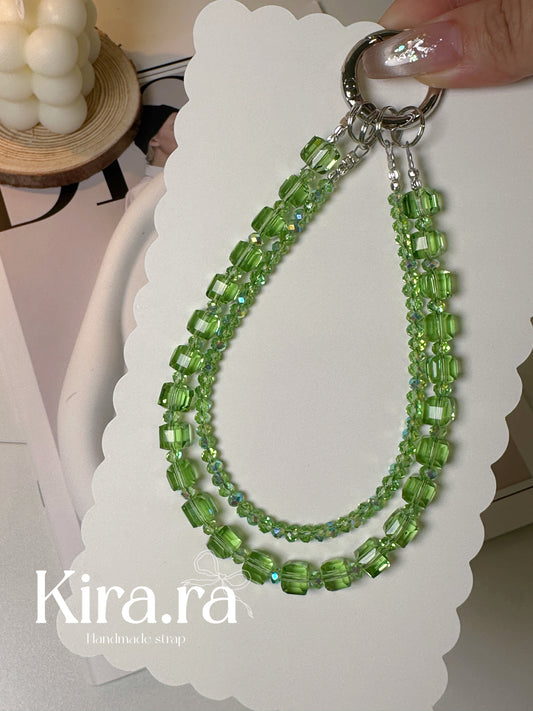Crystal Double Loop Strap｜Minimal Beaded Phone Charm｜Kira.ra （Blue/Green）