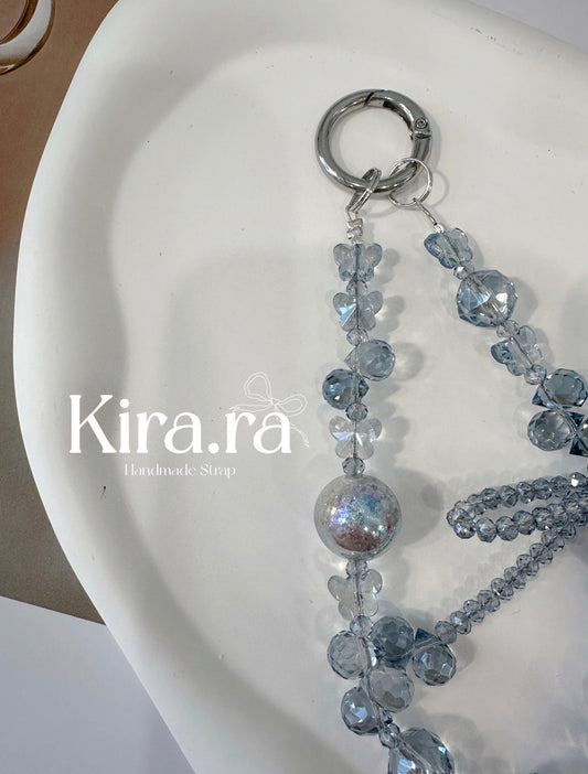 Blue Crystal Bow Phone Strap｜Beaded Wristlet Lanyard｜Kira.ra
