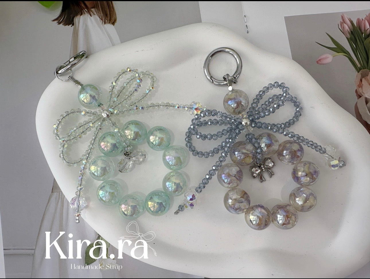 Handmade Beaded Phone Charm: Bow Cellphone Strap, Short Chain