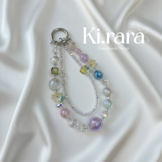 Iridescent Pastel Beaded Phone Strap | Cute Crystal Wristlet Charm | Kira.ra