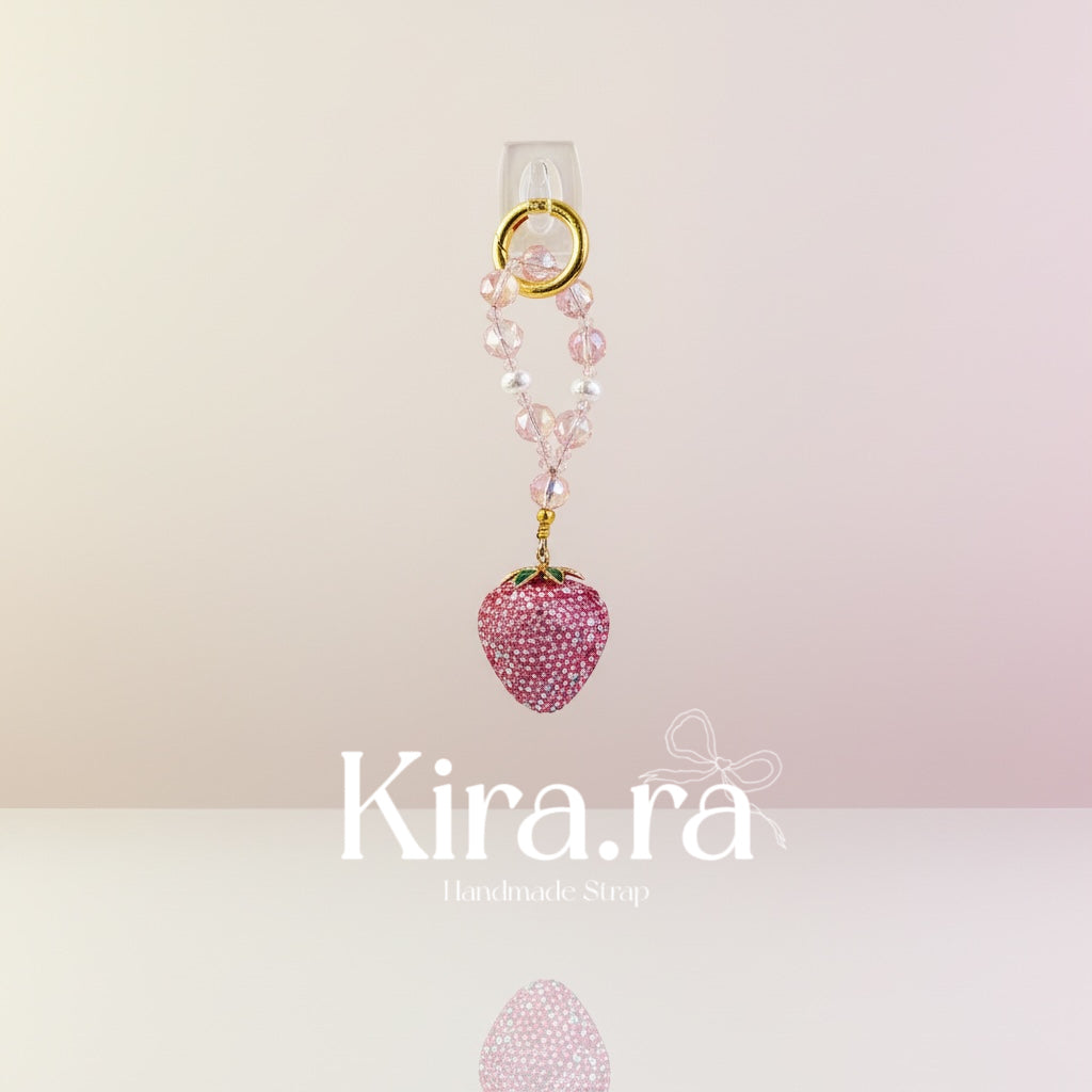 Sparkling Strawberry Keychain Charm | Handmade Pink Beaded Keychain |  Kira.ra