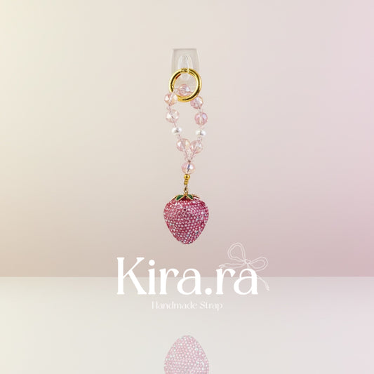 Sparkling Strawberry Keychain Charm | Handmade Pink Beaded Keychain |  Kira.ra