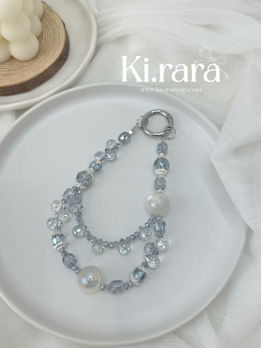 Dusty Blue Crystal Pearl Phone Charm Strap — Beaded Phone Lanyard, Y2K Aesthetic, Gift for Her