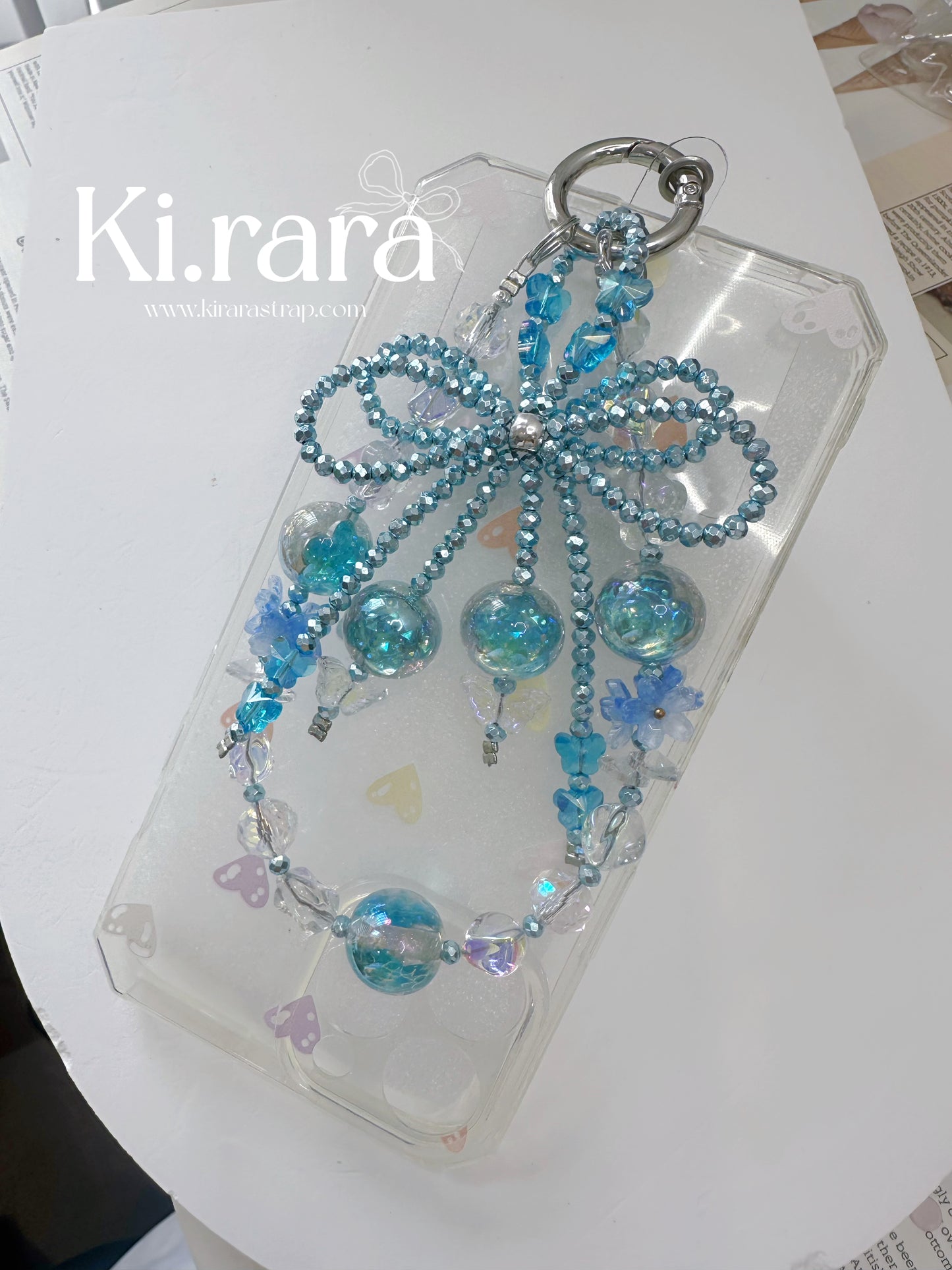 Blue Bow Beaded Bag Charm | Butterfly Wristlet Strap Detachable Keychain | Murano Glass Bead Purse Charm | Kirara Handmade Gift