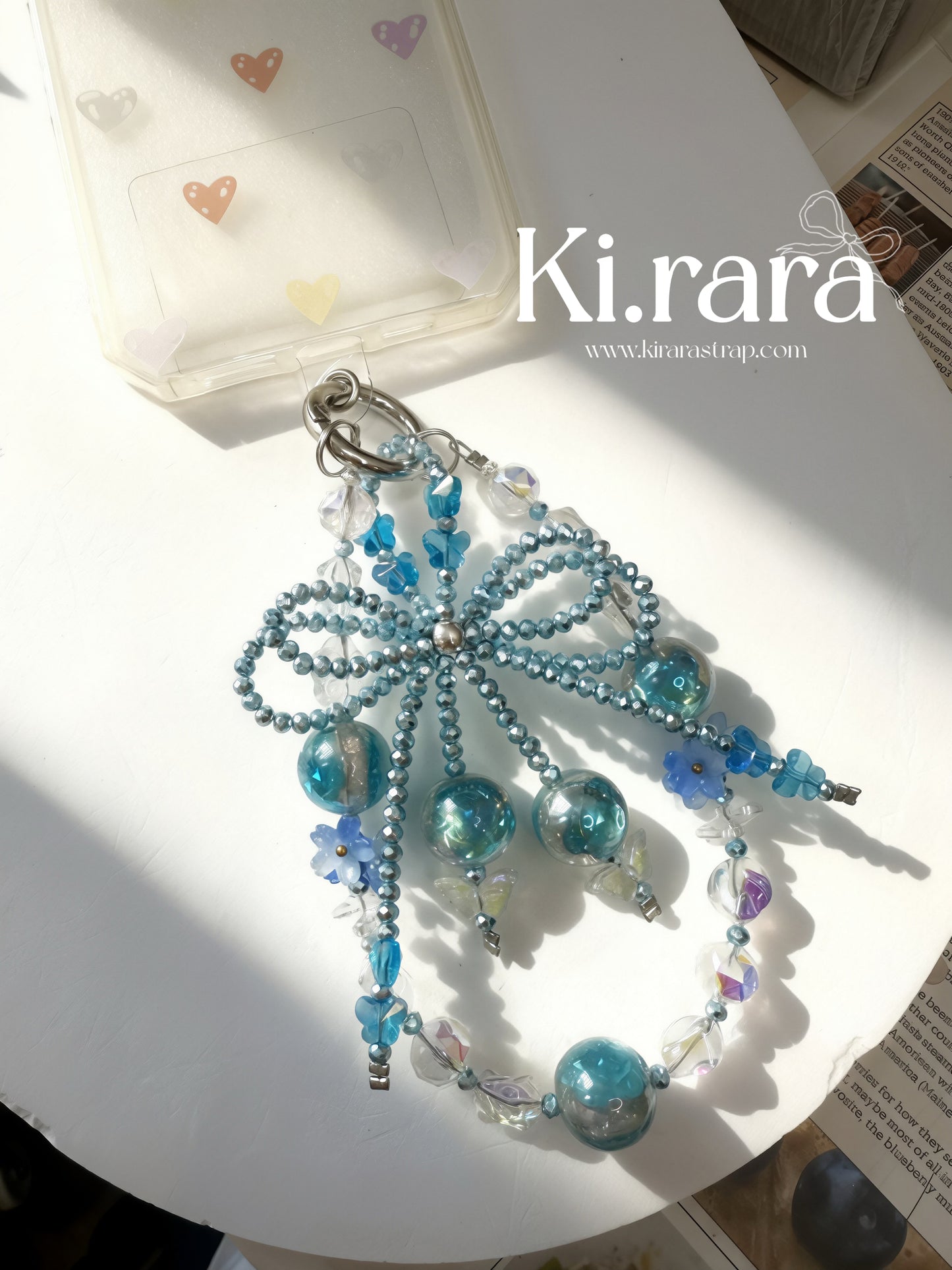 Blue Bow Beaded Bag Charm | Butterfly Wristlet Strap Detachable Keychain | Murano Glass Bead Purse Charm | Kirara Handmade Gift